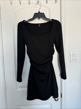 SHEIN Black Long-Sleeve Square Neck Mini Dress